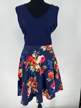 MUSOL Navy Floral Fit-and-Flare Dress